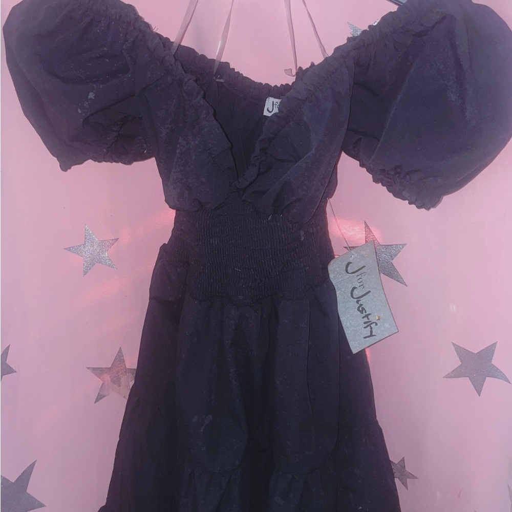 J for Justify Black Puff Sleeve Sweetheart Sundress
